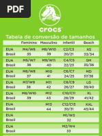 CROCS Tabela Conversao Medidas