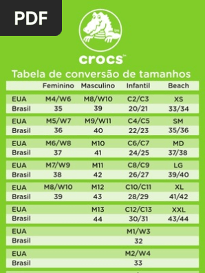 tabela crocs numeração