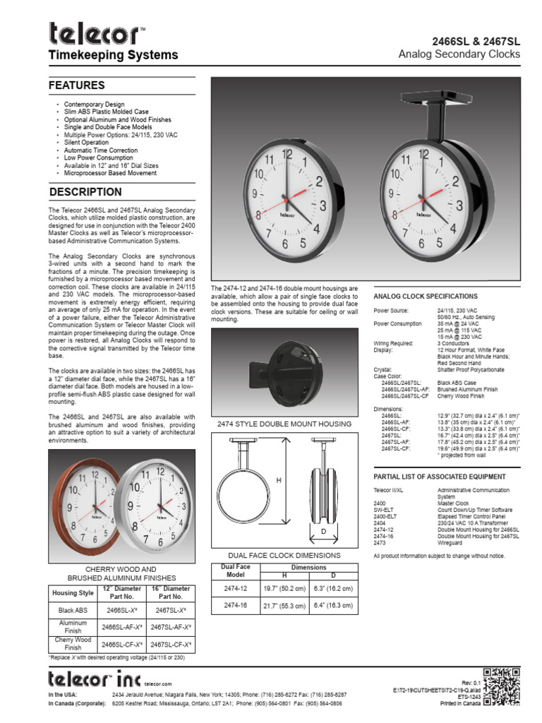 Telecor Analog Secondary Clocks Guide | PDF | Clock | Alternating Current
