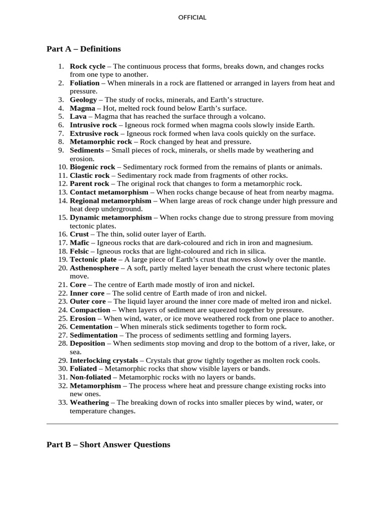 test revision rock and mining 2 answers | PDF | Rock (Geology) | Magma