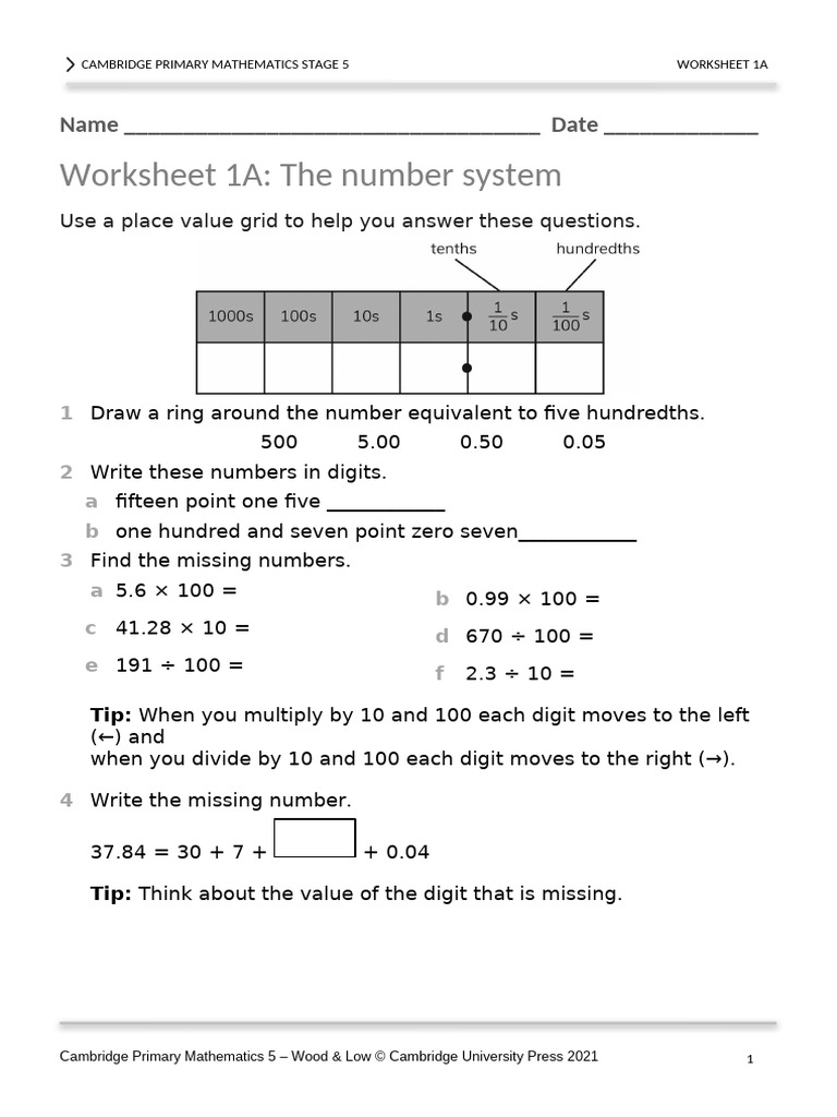 Cambridge Primary Math Stage 5 Worksheet | PDF | Mathematics | Arithmetic