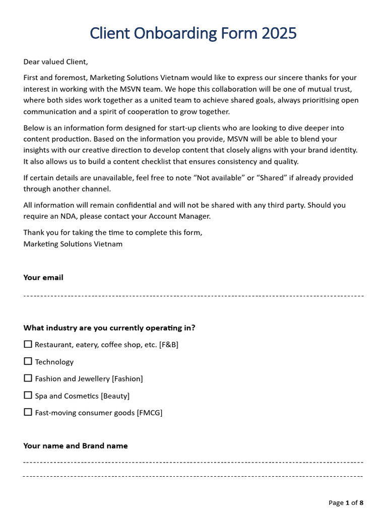 Client Onboarding Form for 2025 | PDF | Brand | Marketing