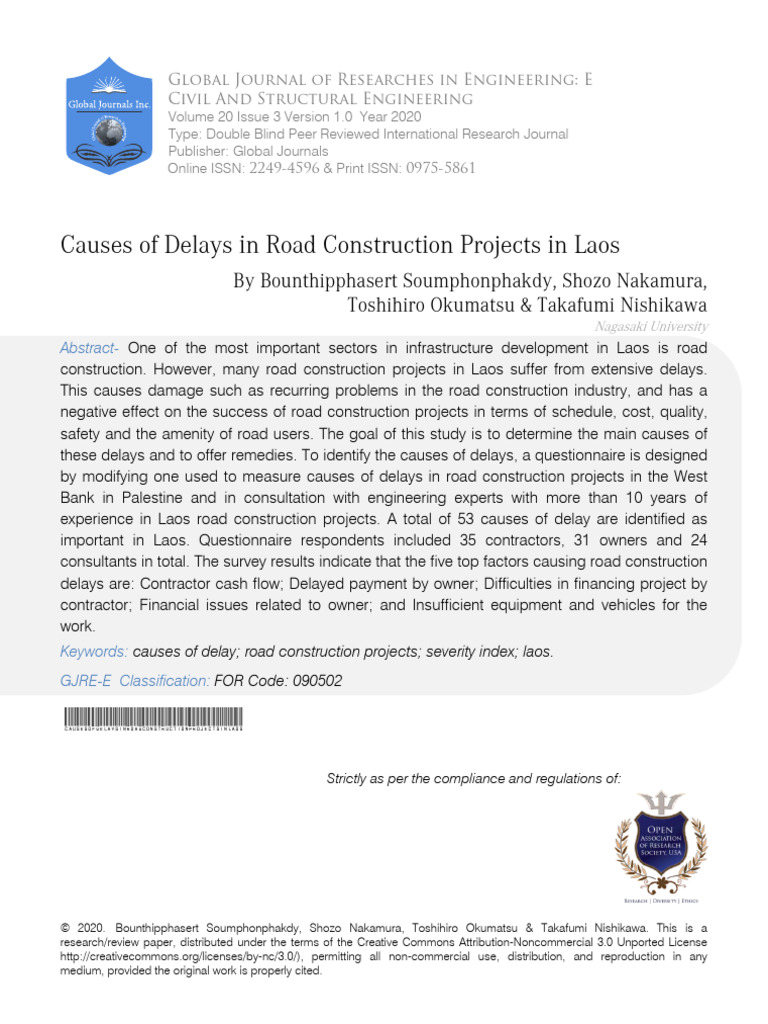 Causes of Delays in Road Construction Projects in | PDF | Spearman's ...