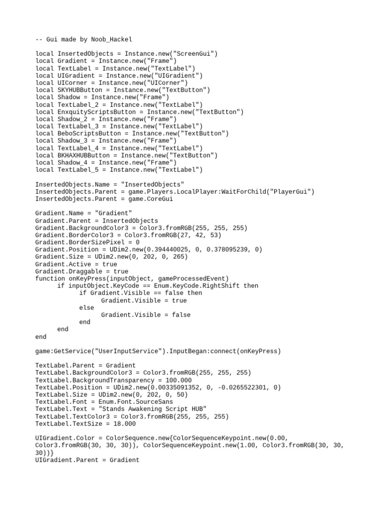 Stands Awakening Script Hub GUI | PDF | Written Communication | Typefaces