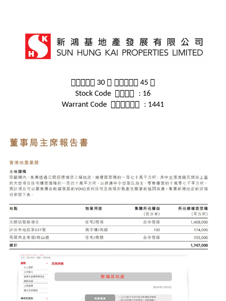 30 45 Stock Code: 16 Warrant Code: 1441 | PDF