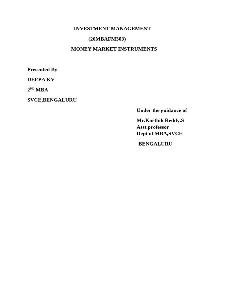 Money Market Instruments Overview | PDF