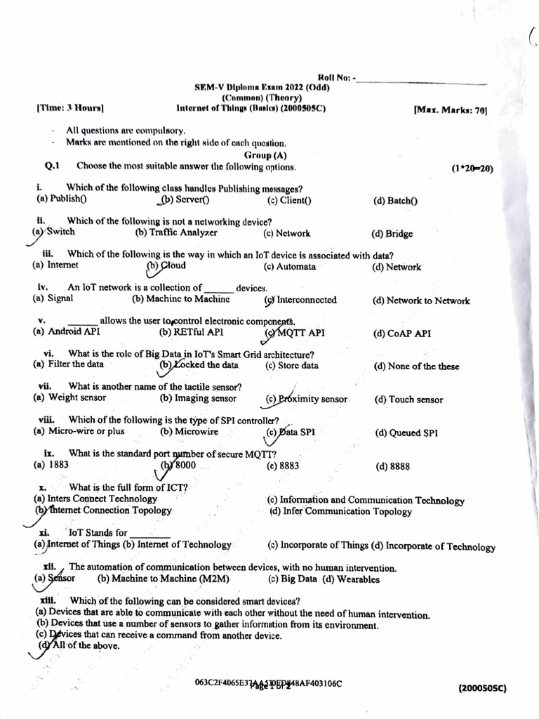IoT Networking and Device Questions Exam | PDF | Internet Of Things ...