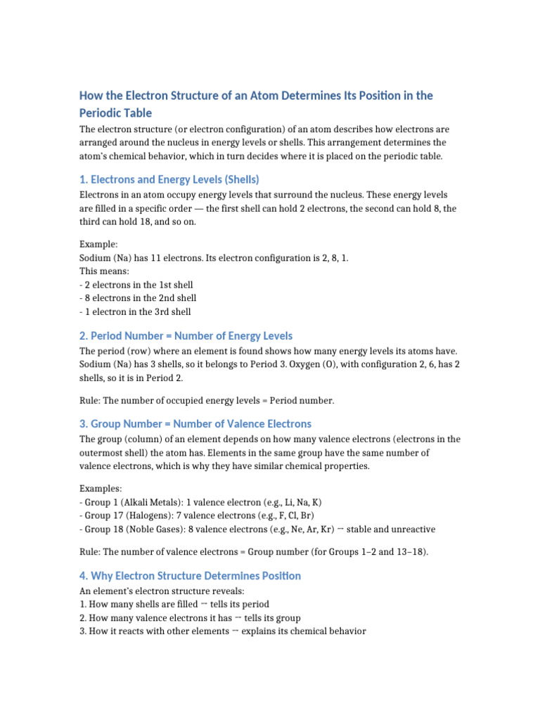 Electron Structure and Periodic Table Position | PDF | Periodic Table ...