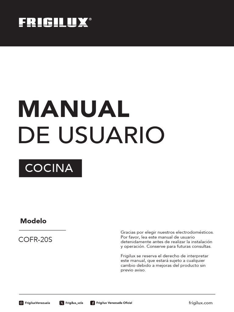 Manual de Usuario Cocina Frigilux COFR-20S | PDF | Estufa de cocina | Carne