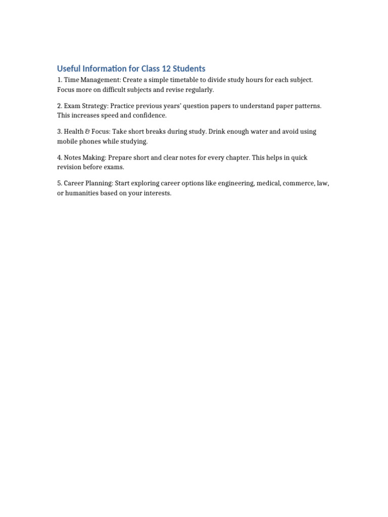 Class 12 Useful Information | PDF