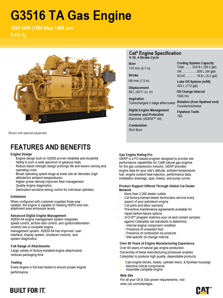 Cat G3516 TA Gas Engine Specs | PDF | Engines | Diesel Engine