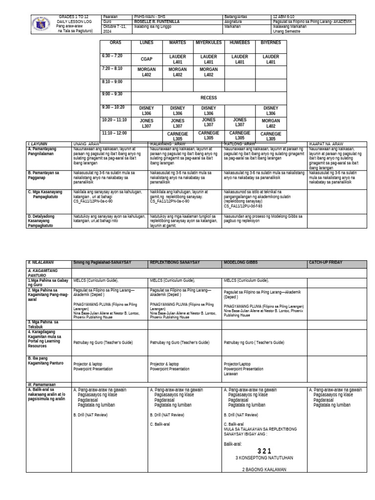 DLL Week 11 AKADEMIK Sanaysay at Replektibo | PDF