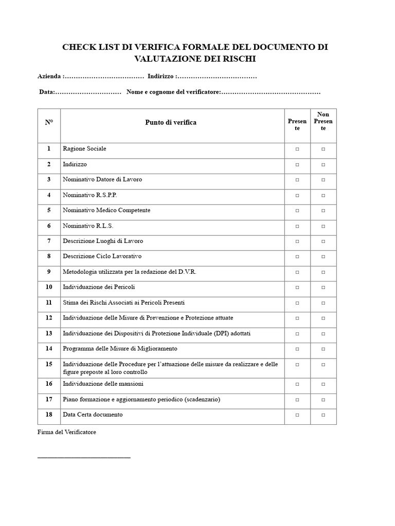 Fac Simile Check List Verifica DVR | PDF