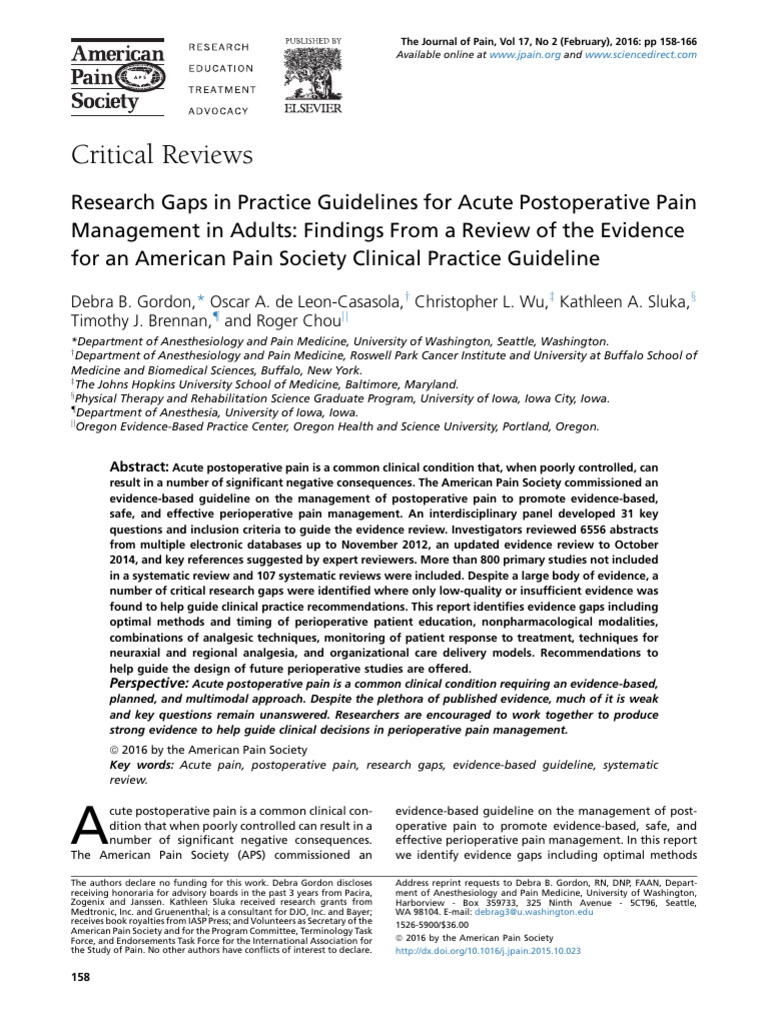 Research Gaps in Postoperative Pain Management | PDF | Pain Management ...