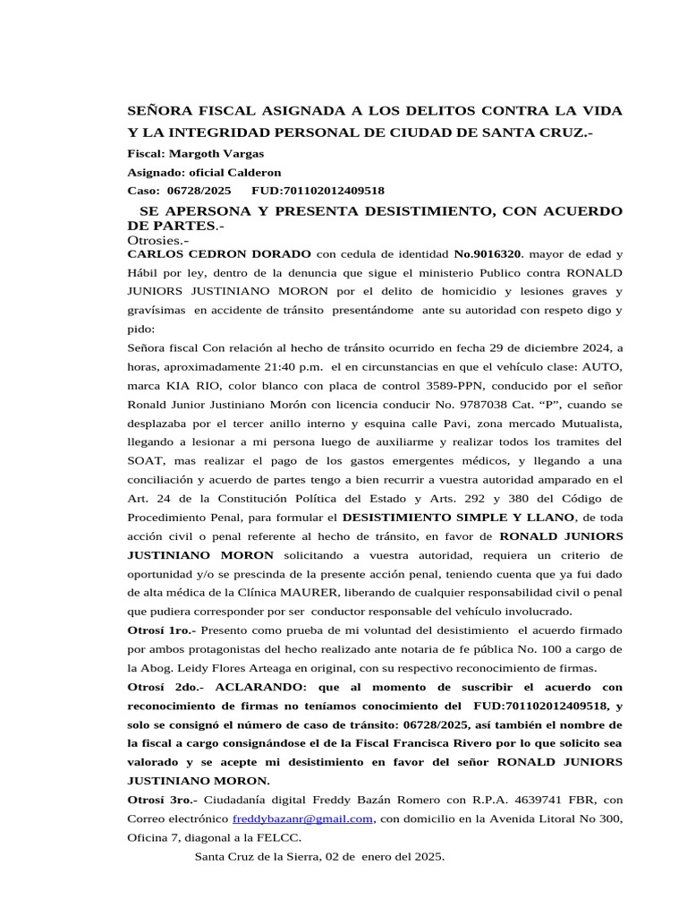 Desistimiento en Caso de Homicidio en Santa Cruz | PDF | Fiscal