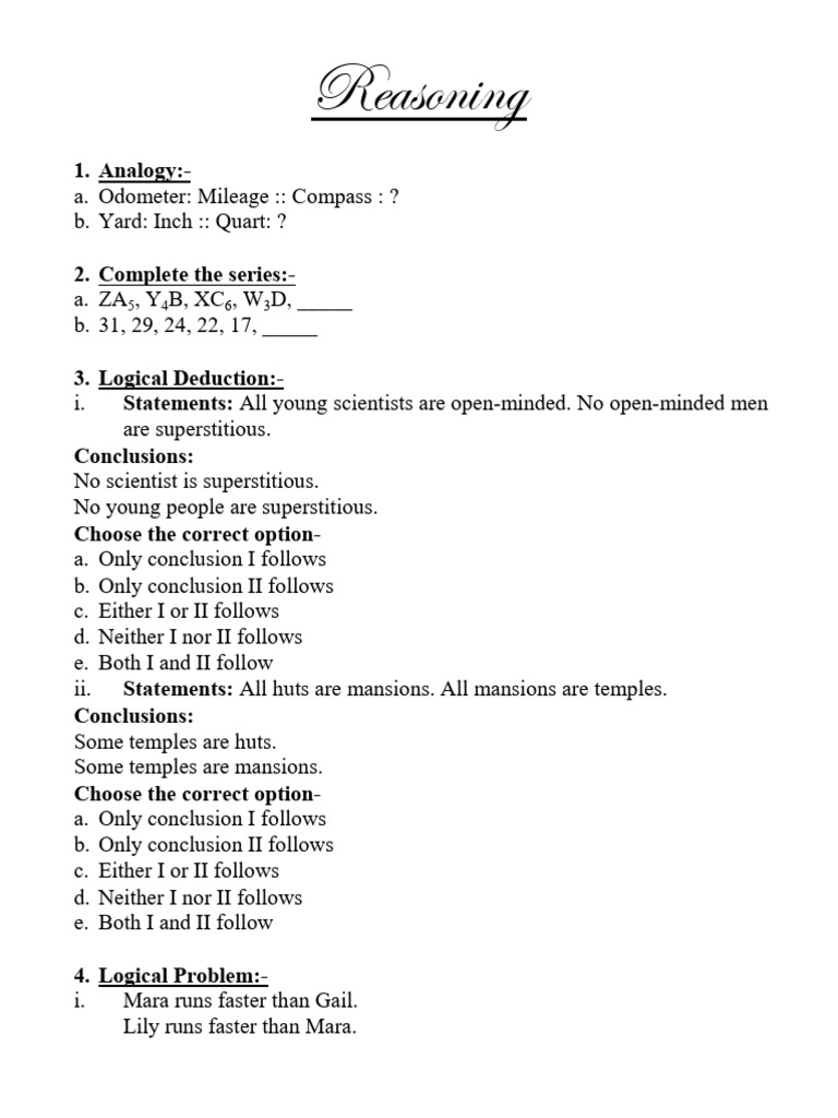 Logical Reasoning and Analogy Exercises | PDF