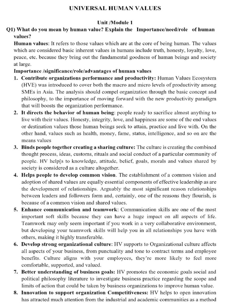 UHV Full Questions and Answers Notes | PDF