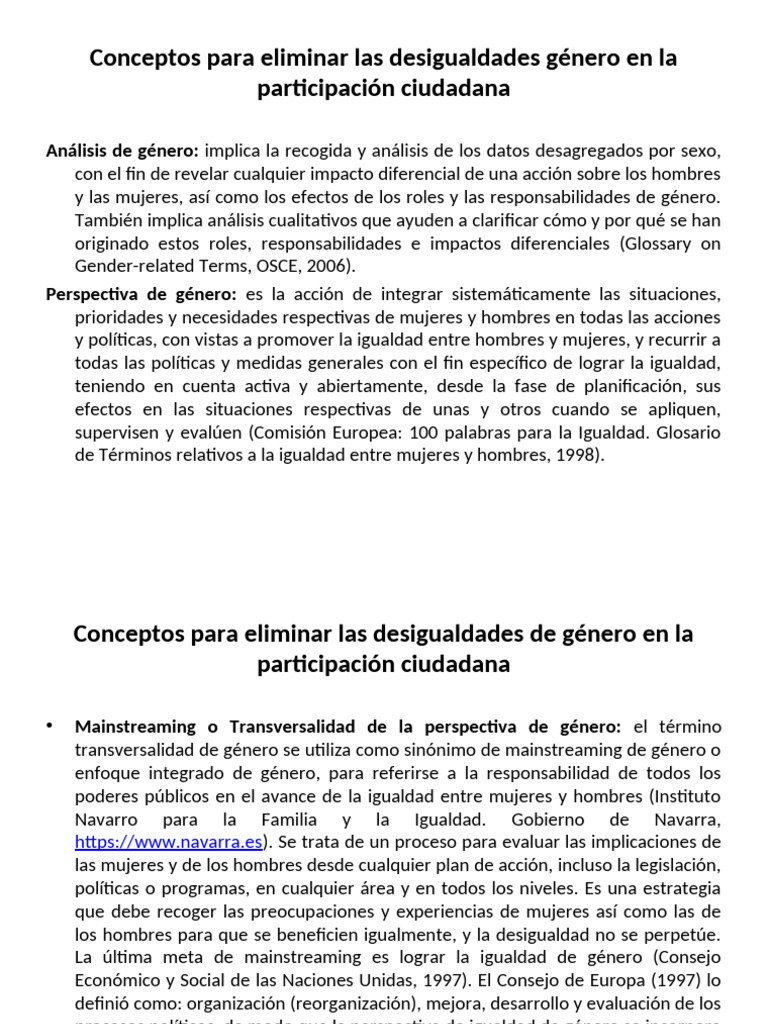 Conceptos para Eliminar Las Desigualdades en La Participación | PDF ...