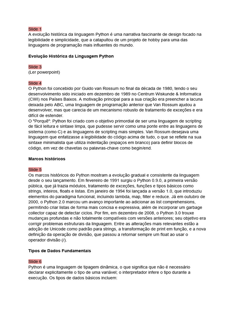 Evolução e Fundamentos do Python | PDF | Python (linguagem de ...