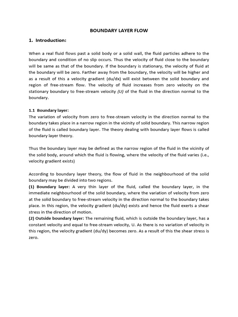 Notes - Boundary Layer Flow | PDF | Boundary Layer | Shear Stress