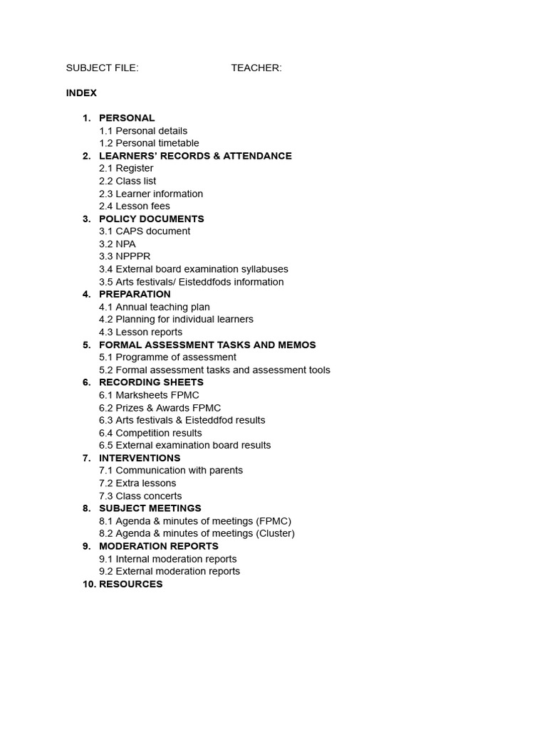 Music Lessons Subject File Index | PDF