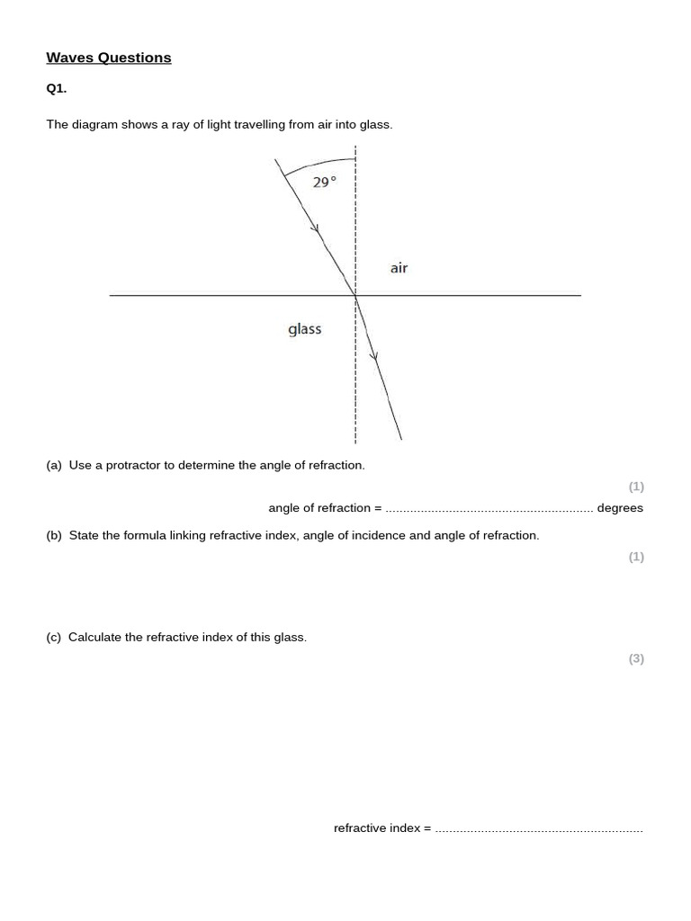 Waves and Refraction Questions Guide | PDF | Refraction | Refractive Index
