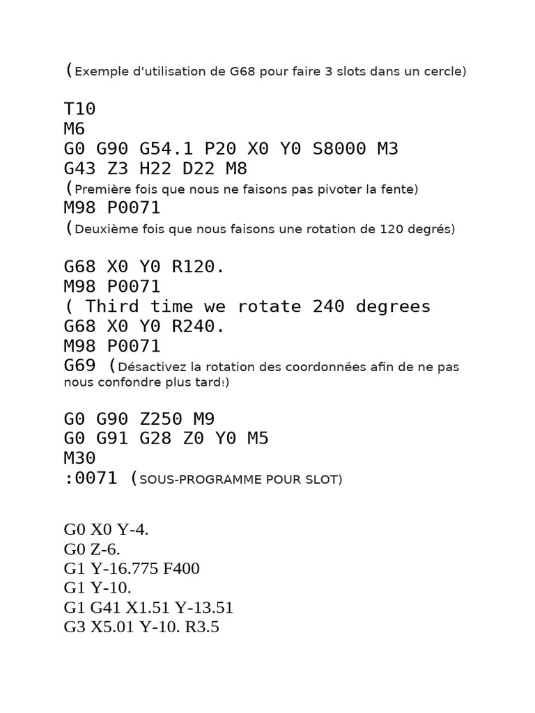 Utilisation de G68 pour slots circulaires | PDF