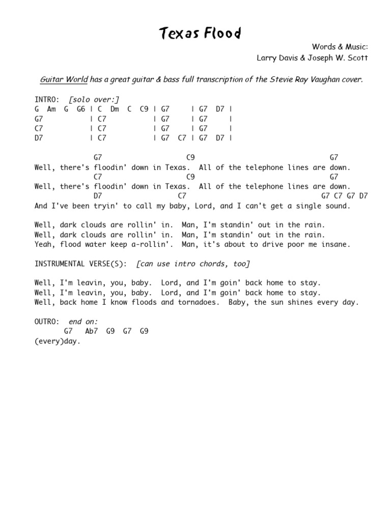 Texas Flood Song Lyrics & Chords | PDF