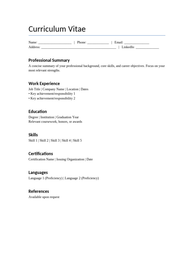 One Page Formal CV Black White | PDF