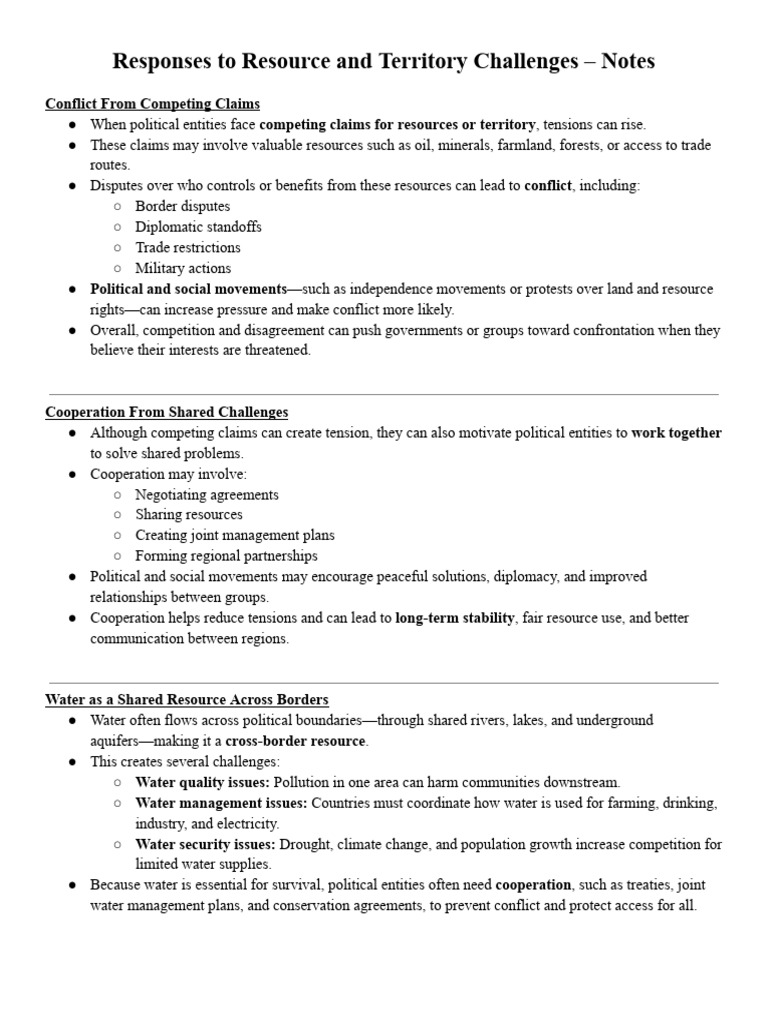 3) Responses to Resource and Territory Challenges – Notes | PDF