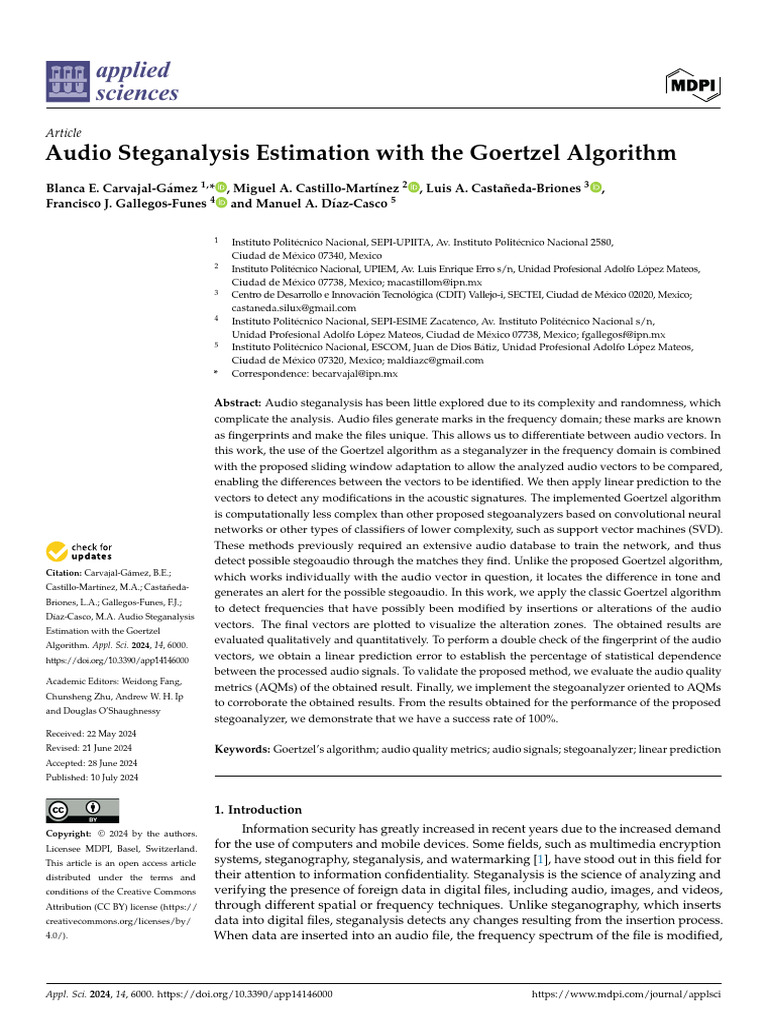 Goertzel Algorithm for Audio Steganalysis | PDF | Discrete Fourier ...