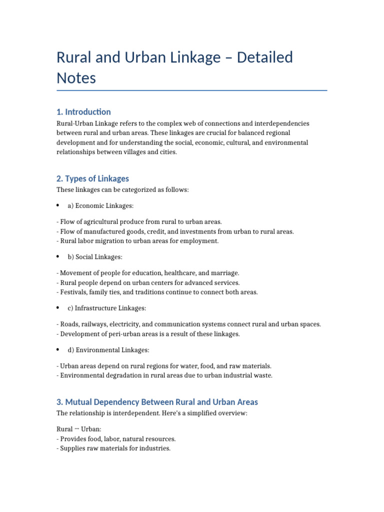 Rural Urban Linkage Notes | PDF | Infrastructure | City