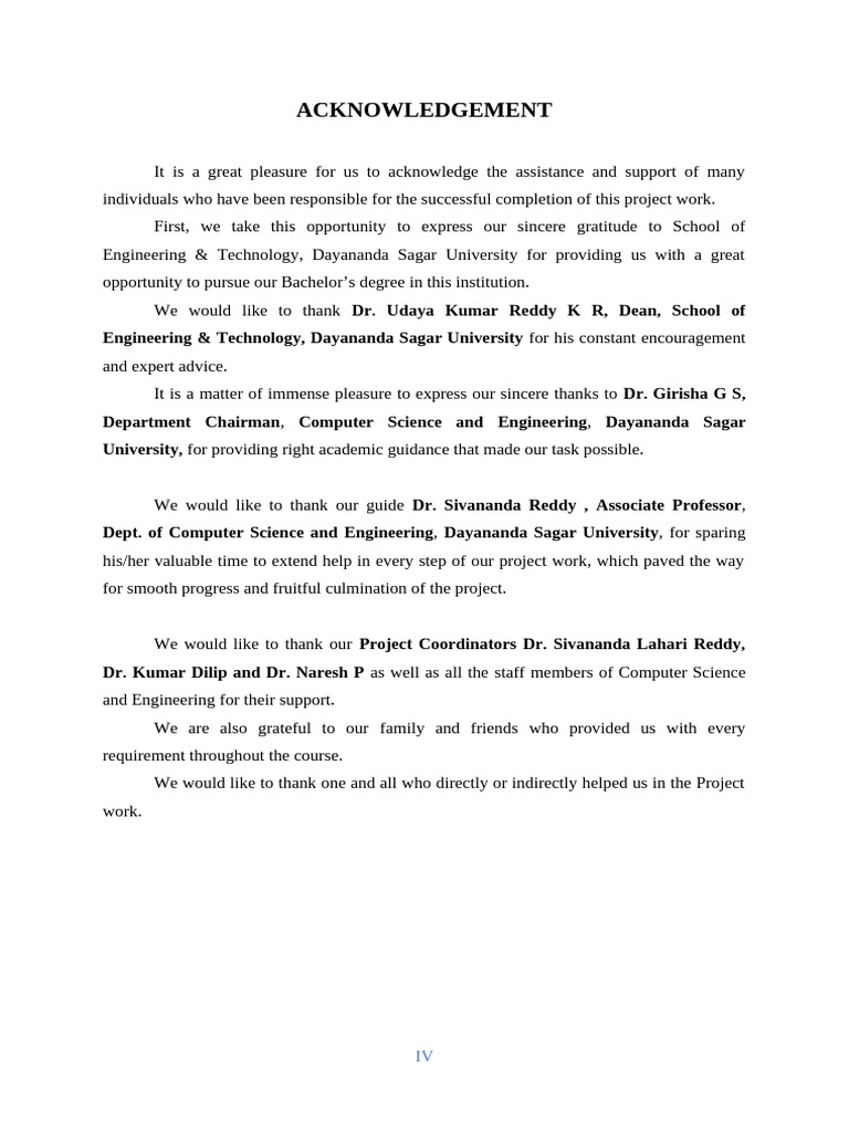 Acknowledgements for Engineering Project | PDF