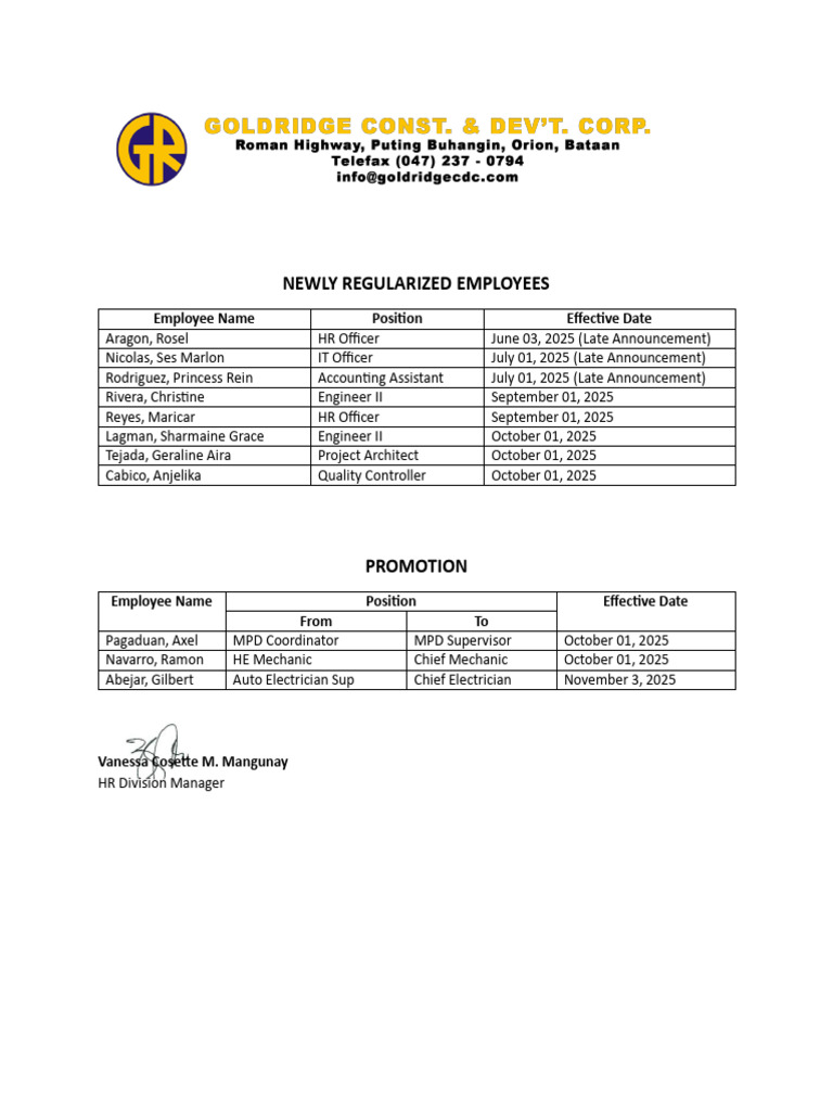 Newly Regularized Employees & Promotions | PDF