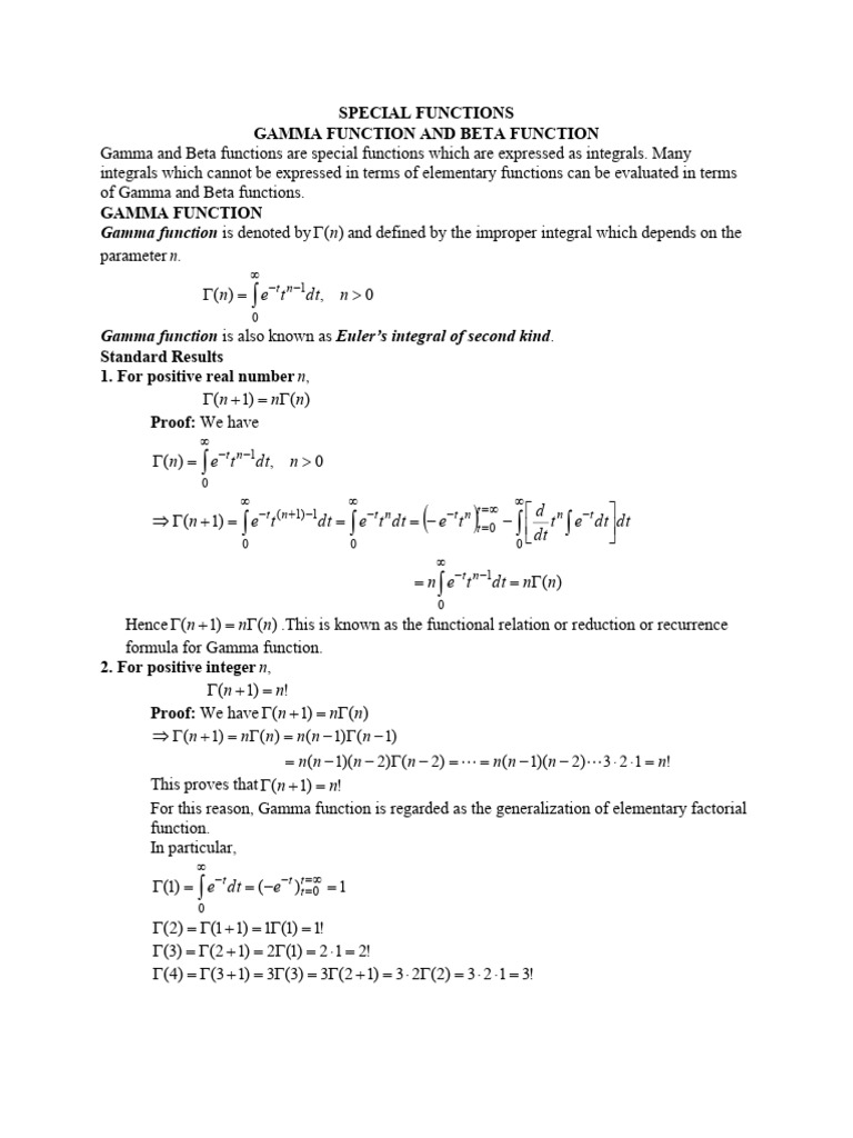 Gamma and Beta Functions Explained | PDF | Power Series | Function ...