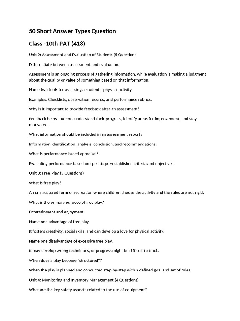 50 Short Answer Types Question | PDF
