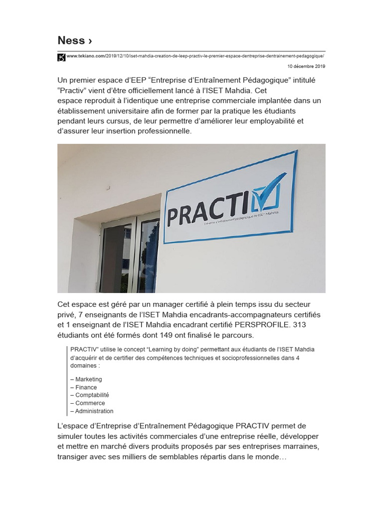 Lancement de l'espace Practiv à l'ISET Mahdia | PDF