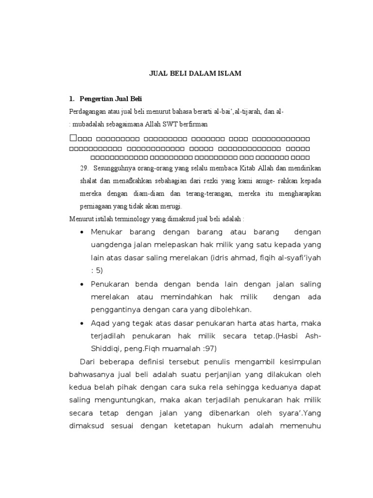Jual Beli Dalam Islam
