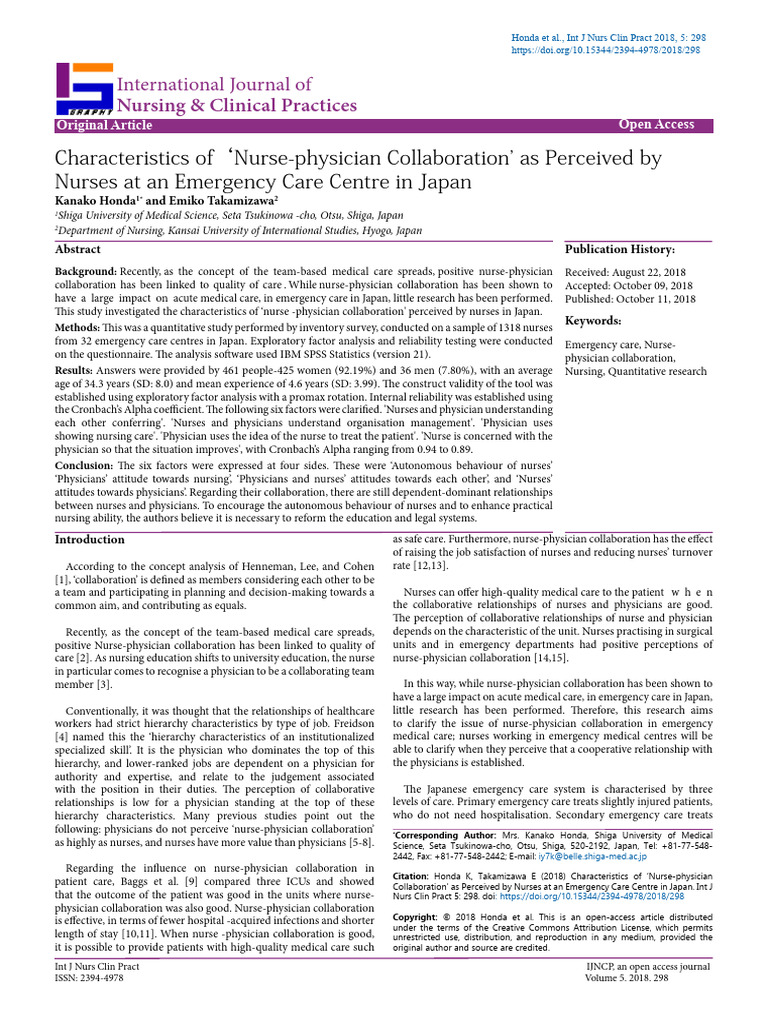 Nurse-Physician Collaboration in Japan | PDF | Nursing | Autonomy