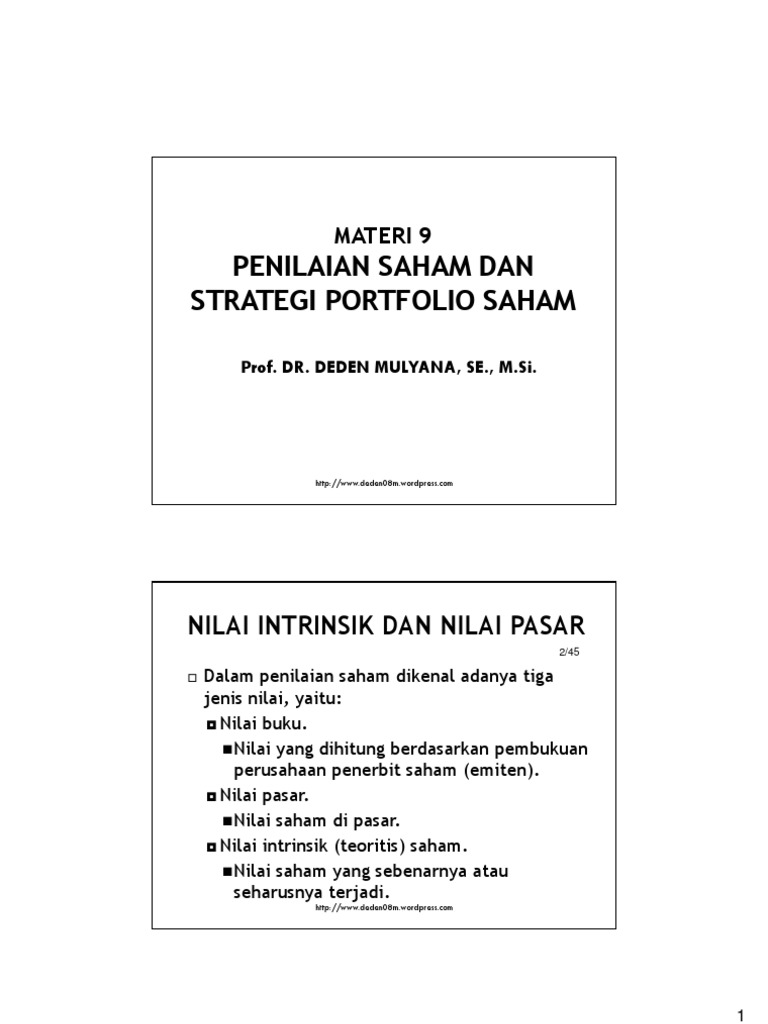 Materi 9 Penilaian Saham Dan Strategi Portfolio Saham 1