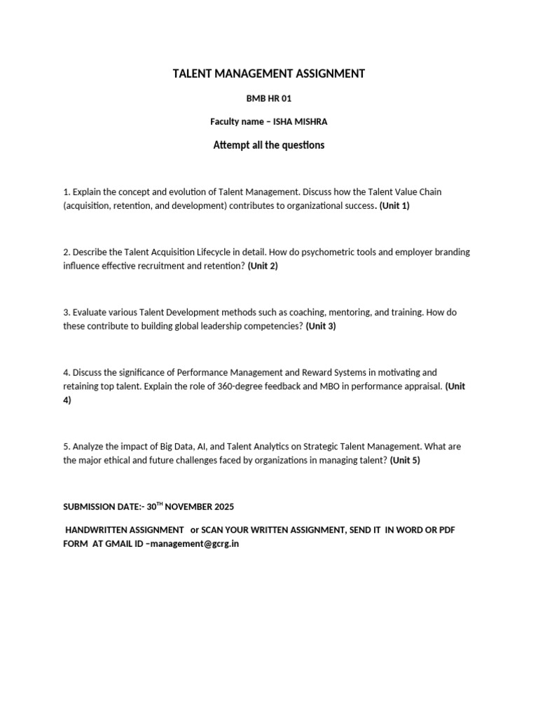 Talent Management Assignment Overview | PDF