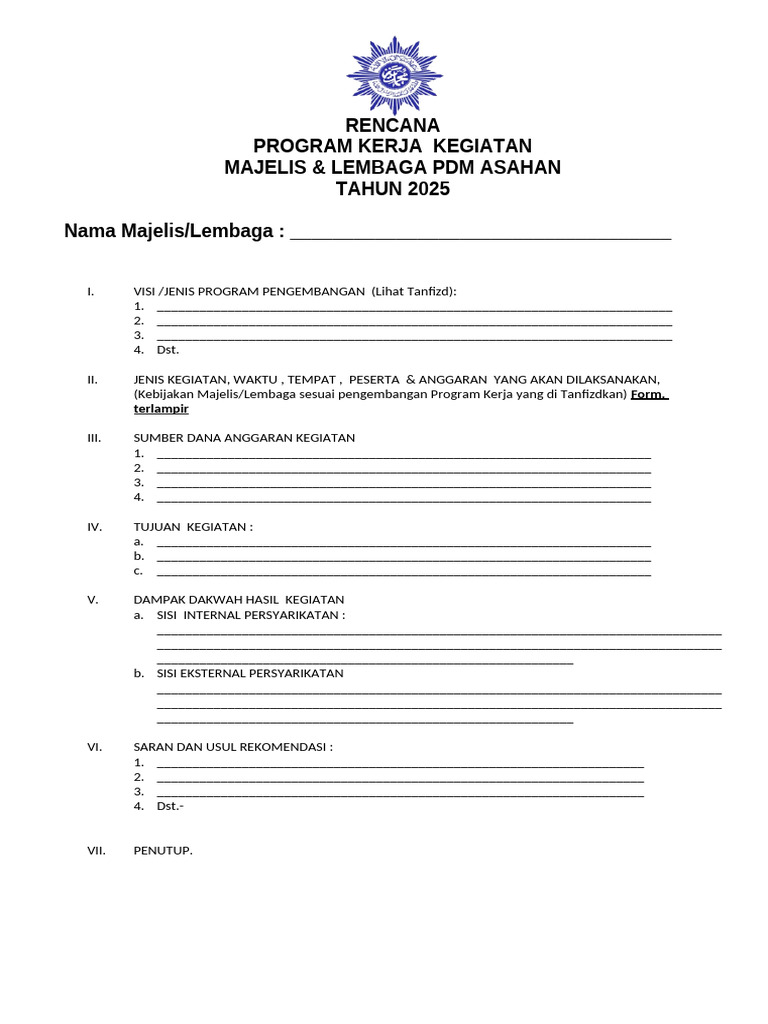 Rencana Kerja Majelis PDM Asahan 2025 | PDF
