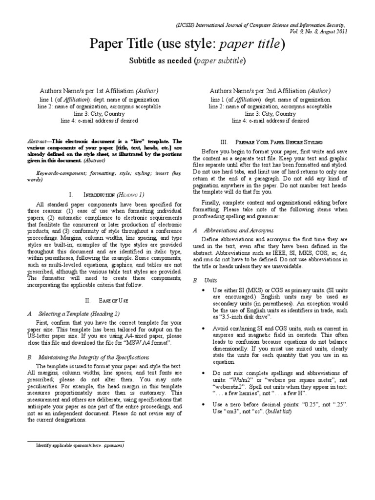 Formatting Guide for IJCSIS Papers | PDF | Bracket | Text