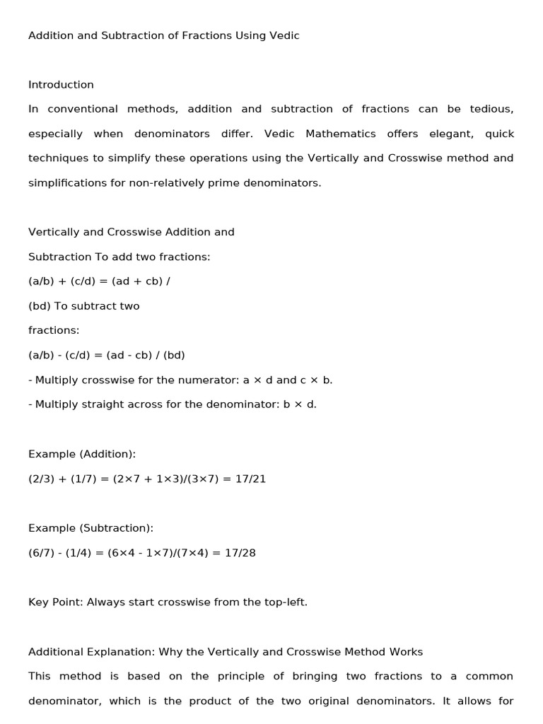 Fraction Addition Subtraction Vedic Methods | PDF | Discrete ...