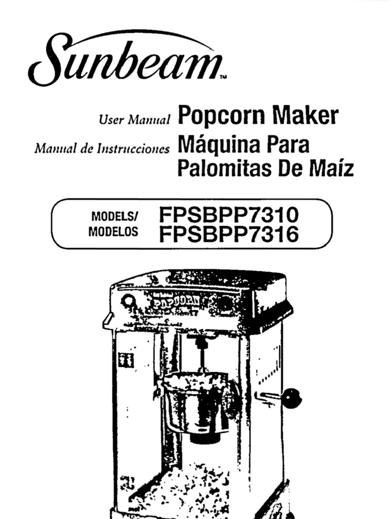 Sunbeam Popcorn Maker FPSBPP7310 FPSBPP7316 PDF Brand Business