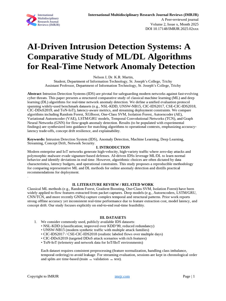 AI-Driven IDS: ML vs DL Algorithms | PDF | Machine Learning | Support ...