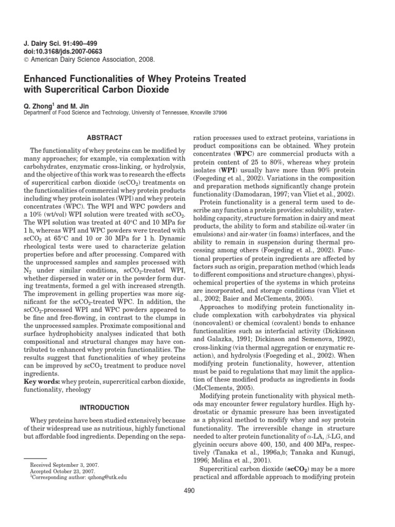 scCO2 Enhances Whey Protein Functionality | PDF | Carbon Dioxide ...