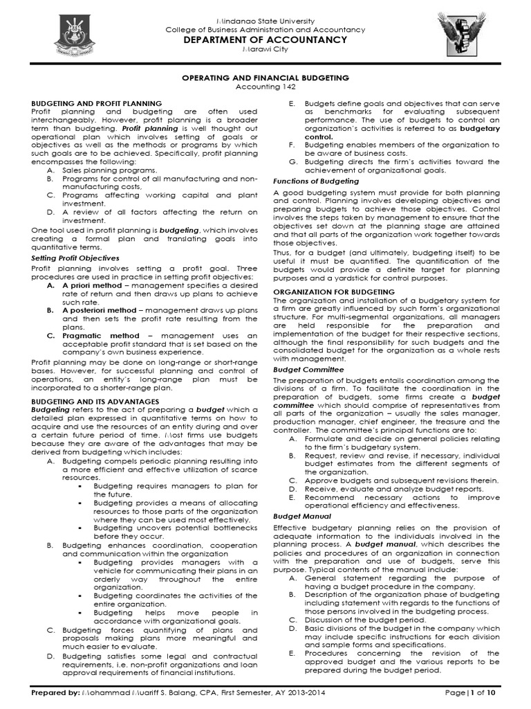 Operating and Financial Budgeting Guide | PDF | Expense | Budget