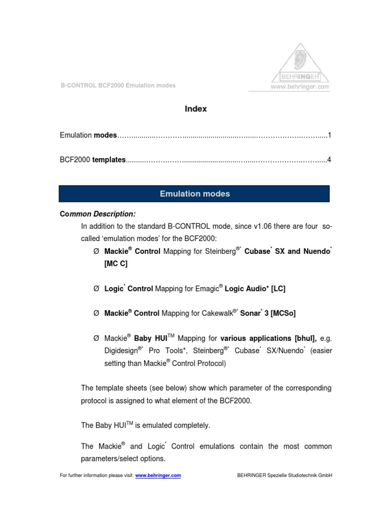 BCF2000 Emulation Modes | PDF | Business | Technology & Engineering