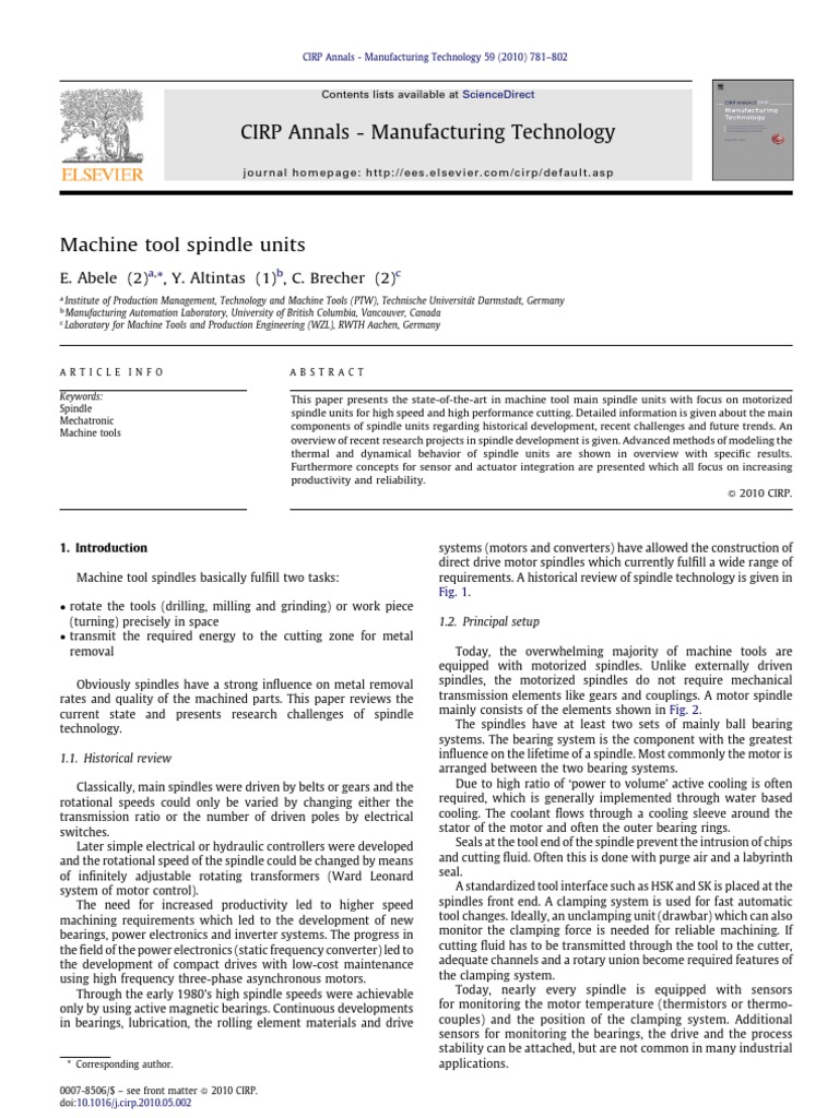 Machine Tool Spindle Units | PDF | Bearing (Mechanical) | Friction